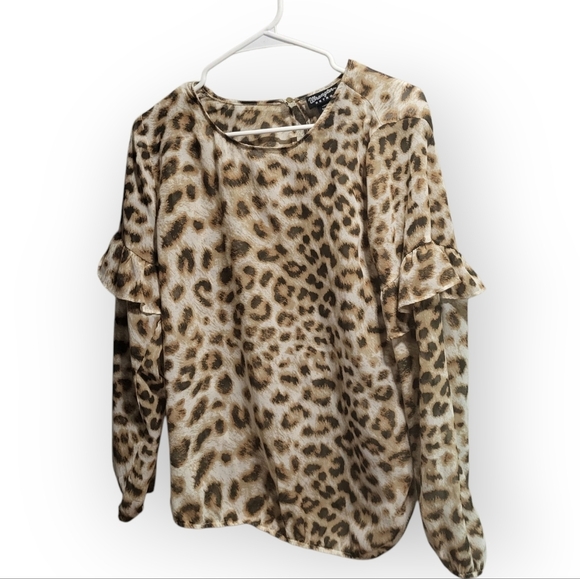 Animal Print Wrangler Retro Blouse With Ruffle Sleeve Size Medium - Picture 1 of 4